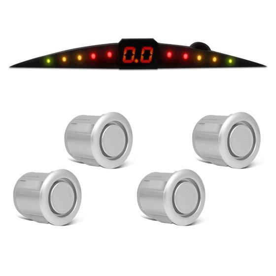 Imagem de Sensor de Estacionamento 4 Pontos Prata Universal Display Led Colorido Meia Lua Slim