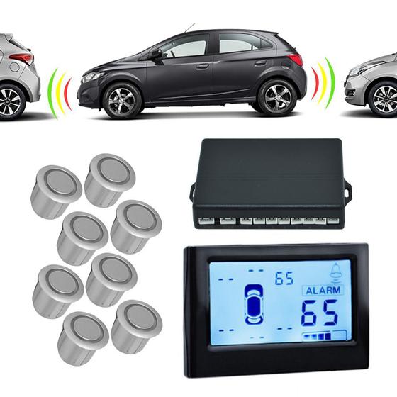 Sensor de Estacionamento Dianteiro e Traseiro 8 Pontos com Visor LCD Orbe 18mm Sobrepor Prata Universal Menor preço em Sensor de Estacionamento Dianteiro e Traseiro 8 Pontos com Visor LCD Orbe 18mm Sobrepor Prata Universal