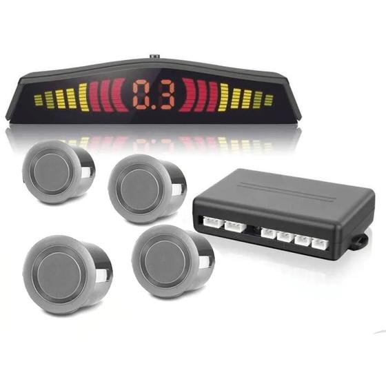 Imagem de Sensor de Estacionamento Ré Prata 4 Pontos Sensores Sinal Sonoro Display Led Para-Choque