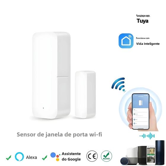 Imagem de Sensor de Porta Inteligente Wi-Fi Tuya - Detector de Abertura e Fechamento com Controle por App
