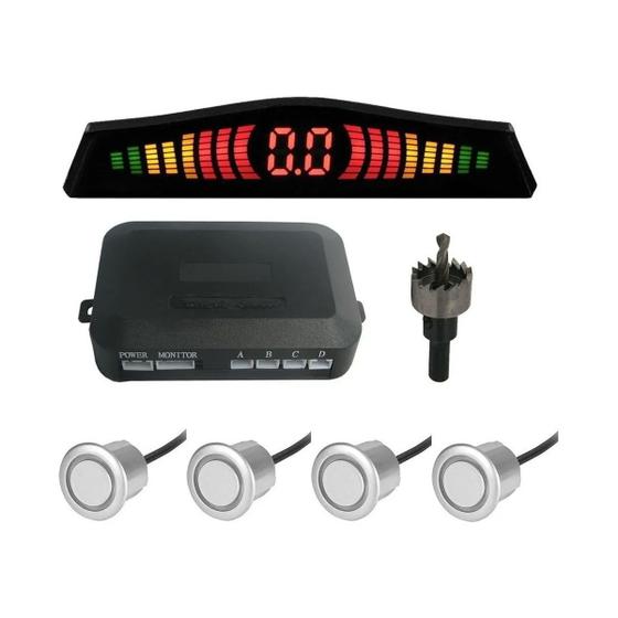 Sensor De Ré 4 Sensores Prata Estacionamento Tela Led Kit - E-TECH ...