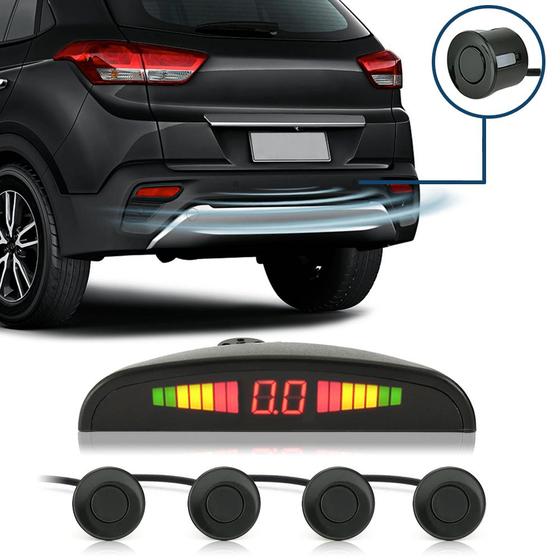 Imagem de Sensor de Ré Preto Display Distância Aviso Sonoro Carro 4 Pontos Traseiro