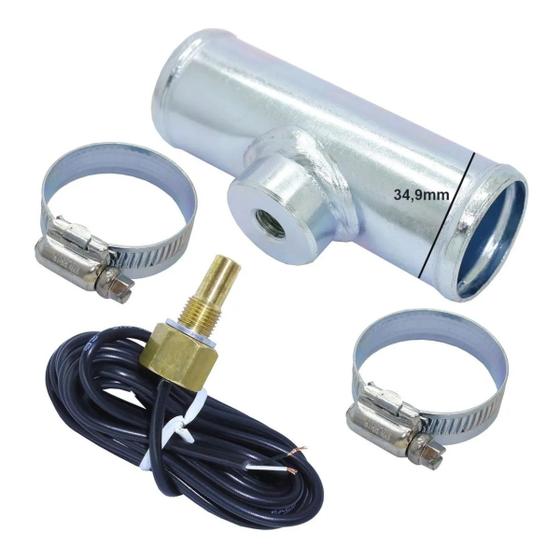 Imagem de Sensor de temp água ou óleo 12v c/ cabo + kit adaptador sensor temp c/ tubete 34,9mm st01 ka01