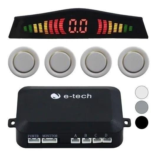 Sensor Estacionamento Ré 4 Pontos E-tech Traseiro Display Branco Menor preço em Sensor Estacionamento Ré 4 Pontos E-tech Traseiro Display Branco
