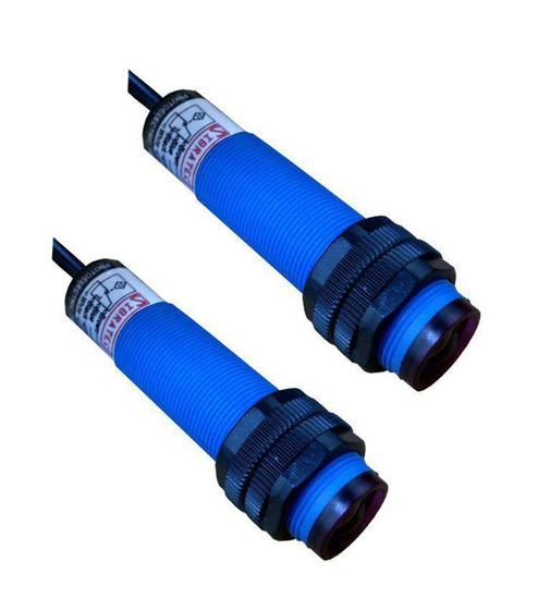 Imagem de Sensor Fotoelétrico com Cabo não Faceado Barreira 18mm 10-30Vcc (NA) C/ 3 Fios e Range 5mt
