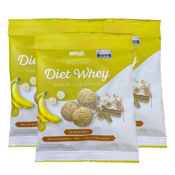 Imagem de Sequilhos Diet Whey, Sem Glúten Banana com Canela Hué - 13g de proteína - contendo 3 pacotes de 45g cada