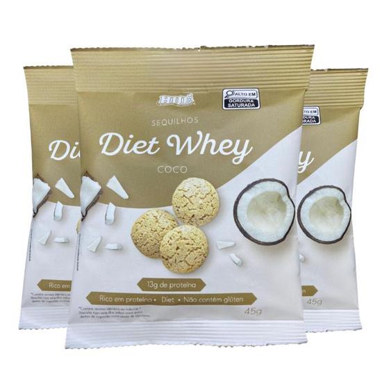 Imagem de Sequilhos Diet Whey, Sem Glúten Coco Hué - 13g de proteína - contendo 3 pacotes de 45g cada