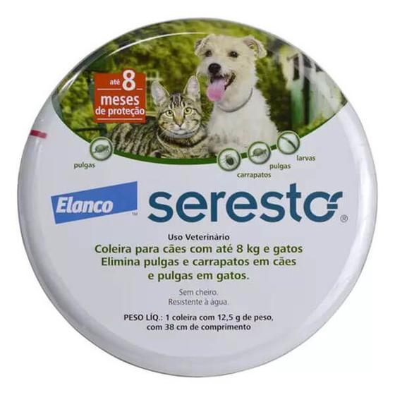 Imagem de Seresto Coleira 38cm Antipulgas e Carrapaticida para Cães e Gatos até 8kg Elanco