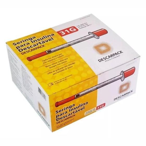 Imagem de Seringa 31G 1ml Descarpack Agulha Fixa 6,0x0,25mm 100 Unidades