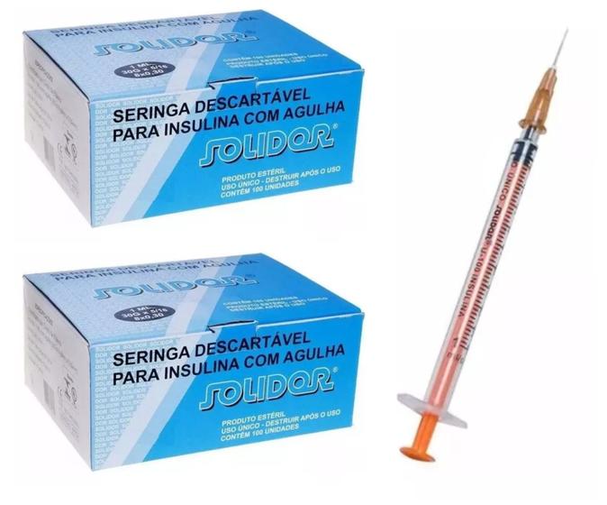 Imagem de Seringa de Insulina 1 ml Solidor com agulha 13x0,33mm caixa com 200 Unidades