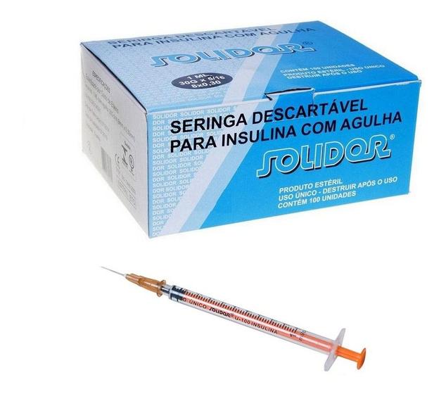 Imagem de Seringa de Insulina Solidor 1 ml com agulha 13x0,33mm caixa 100 Unidades