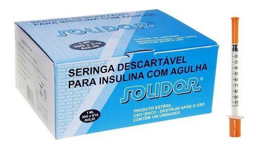 Imagem de Seringa de Insulina Solidor 1 ml com agulha 8x030mm caixa com 100 Unidades