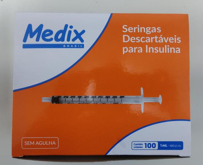 Imagem de Seringa Descartável, 1ml, S/A, Medix - 100und