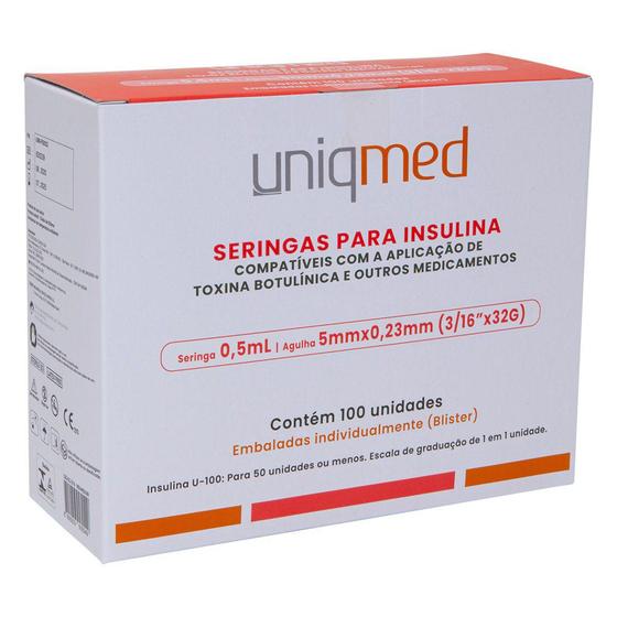 Imagem de Seringa Descartável Para Insulina/Botox 0,5ml agulha 32G 5x0,23mm 100UND - UniqMed