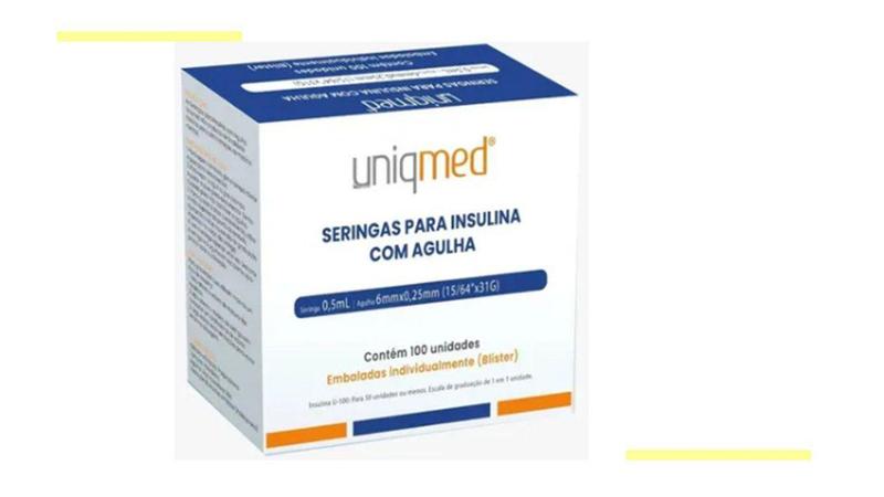 Imagem de Seringa Descartavél para Insulina/Botox 0,5ml agulha 6x0,25mm 31G 100 UND UniqMed