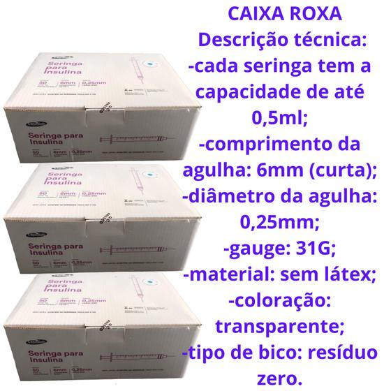 Imagem de Seringa Insulina Ultra Fina 0.5ml 6mm X 0,25mm Caixa C/ 100 Unidades Agulha fixa botox ENVIO JÁ