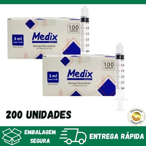 Imagem de Seringa luer lock 3ml c/200un medix 