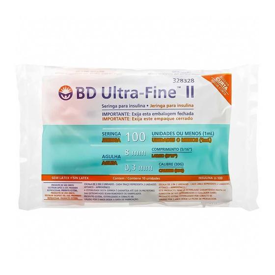 Imagem de Seringa para insulina bd ultra-fine ii 8mm de 100ui com 10 unidades