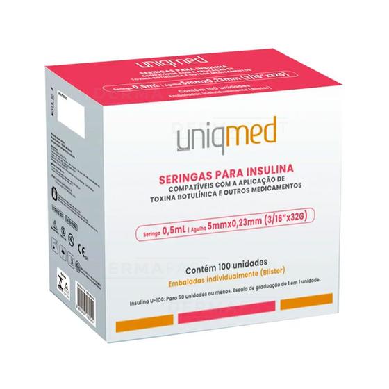 Imagem de Seringas com agulha para insulina - botox - 0,5ml 5x0,23 (blister individual pack) - UMI-FIS022 - UNIQMED