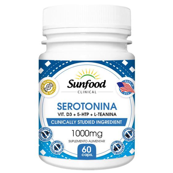 Imagem de Serotonina Vit. D3 + 5-htp + L-Teanina 1000mg Sunfood 60 caps