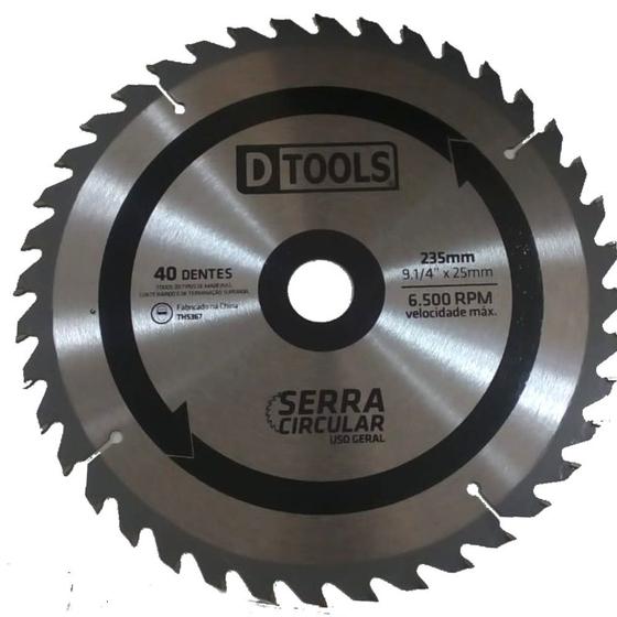 Imagem de Serra Circular Com Ponta de Vídea 40D 9'' 1/4 x25mm Dtools 13399