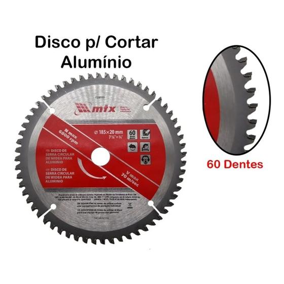 Imagem de Serra Circular Disco Para Alumínio Lâmina 185mm 60 Dentes Profissional Mtx