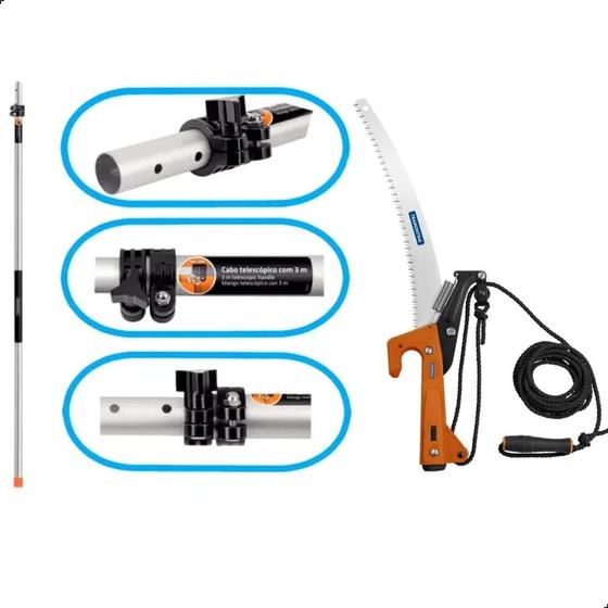 Imagem de Serrote de Poda e Cabo Extensor 3 Metros Prata Tramontina