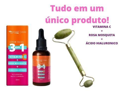 Imagem de Serum Facial 3 Em 1 + Pedra Jade Massageador Rosto - Kit