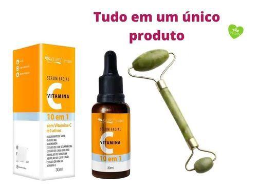 Imagem de Serum Facial Vitamina C 10+ Pedra Jade Massageador Rosto Kit