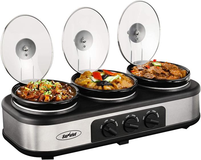 Imagem de Servidor de buffet triplo Sunvivi Slow Cooker 3 potes 4,5 L