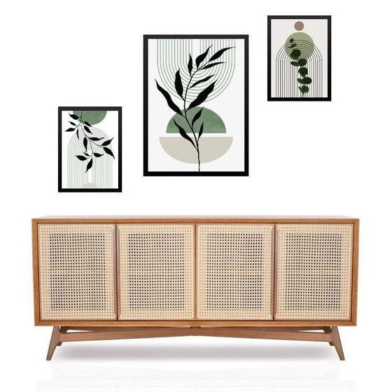 Imagem de Set 3 Quadros Abstratos Com Folhas Verdes - Com Vidro