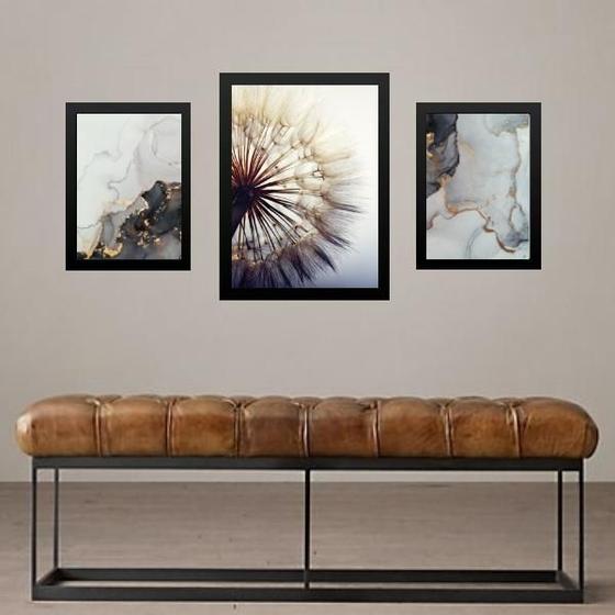 Imagem de Set 3 Quadros Abstratos Dente De Leão Mármore - Com Vidro
