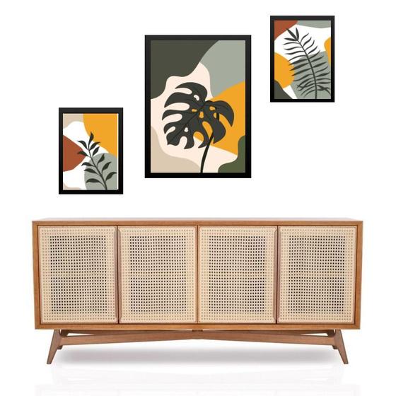 Imagem de Set 3 Quadros Abstratos Folhas Boho - com vidro