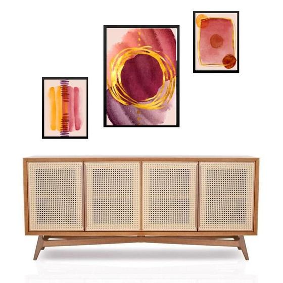 Imagem de Set 3 Quadros Abstratos Marsala Com Dourado - Com Vidro