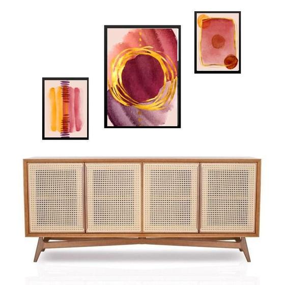 Imagem de Set 3 Quadros Abstratos Marsala Com Dourado