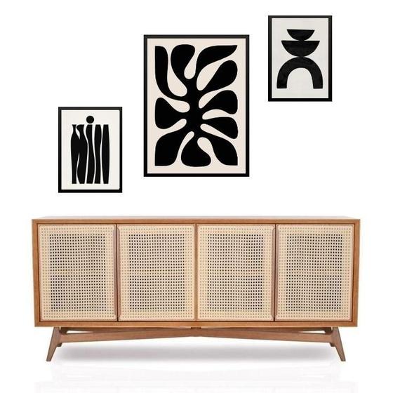 Imagem de Set 3 Quadros Abstratos Minimalistas - Preto - Com Vidro