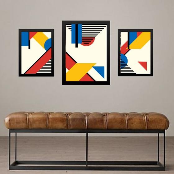 Imagem de Set 3 Quadros Abstratos Mondrian - com vidro