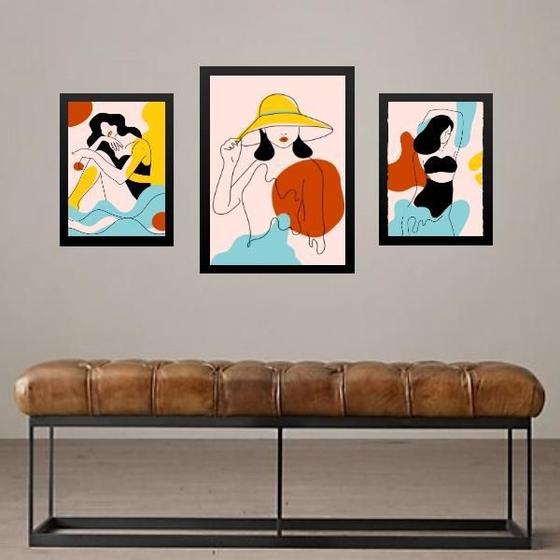 Imagem de Set 3 Quadros Abstratos Mulheres - Verâo - Com Vidro