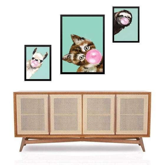 Imagem de Set 3 Quadros Animais Bubble Gum Verde - Com Vidro