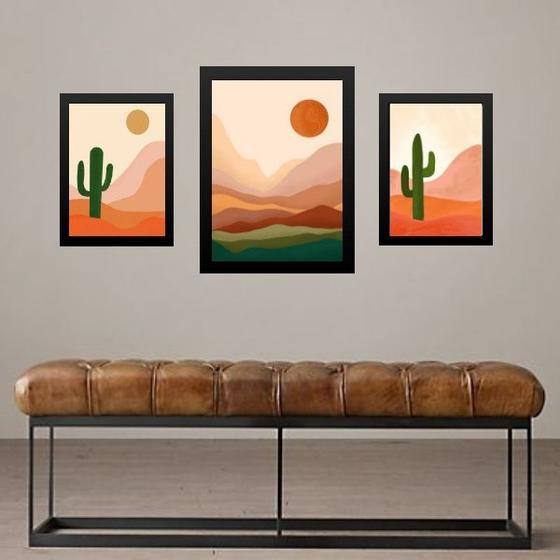 Imagem de Set 3 Quadros Arte Deserto Boho - com vidro