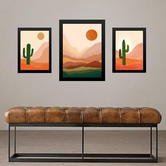 Imagem de Set 3 Quadros Arte Deserto Boho - Com Vidro