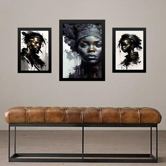 Imagem de Set 3 Quadros Artes Pessoas Raça Negra - com vidro
