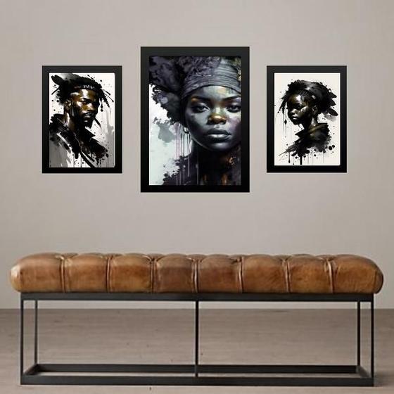 Imagem de Set 3 Quadros Artes Pessoas Raça Negra - Com Vidro