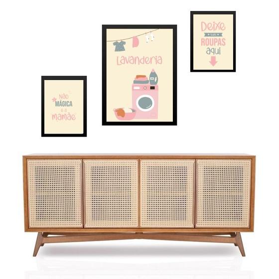 Imagem de Set 3 Quadros Lavanderia Cor De Rosa - com vidro