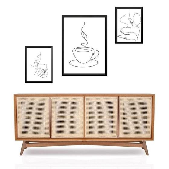 Imagem de Set 3 Quadros Minimalistas Café - One Line - com vidro