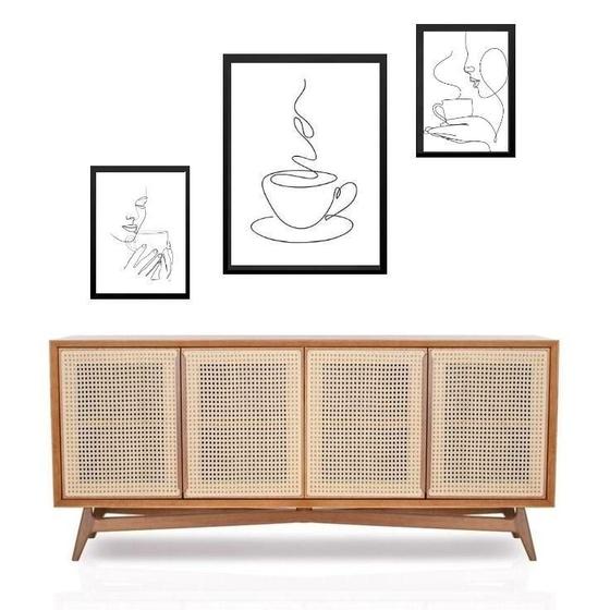 Imagem de Set 3 Quadros Minimalistas Café - One Line - Com Vidro
