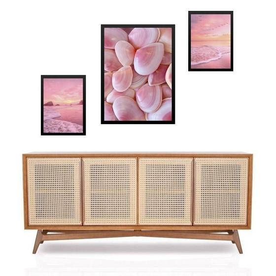 Imagem de Set 3 Quadros Praia Cor De Rosa - Com Vidro