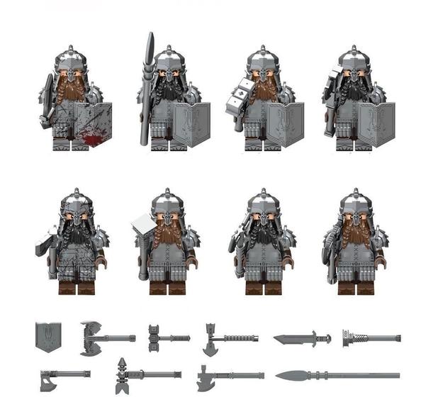 Imagem de Set 8 Bonecos Blocos De Montar O Hobbit Anão Dwarf Warrior