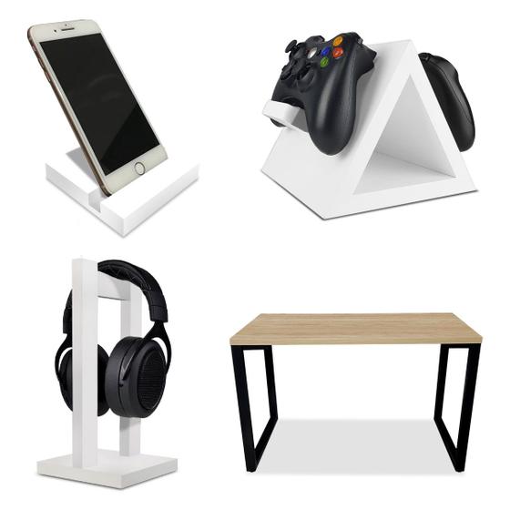 Imagem de Setup Gamer Kit Spark Mesa Preto/Jade + Suporte para Controle Headset e Celular Branco