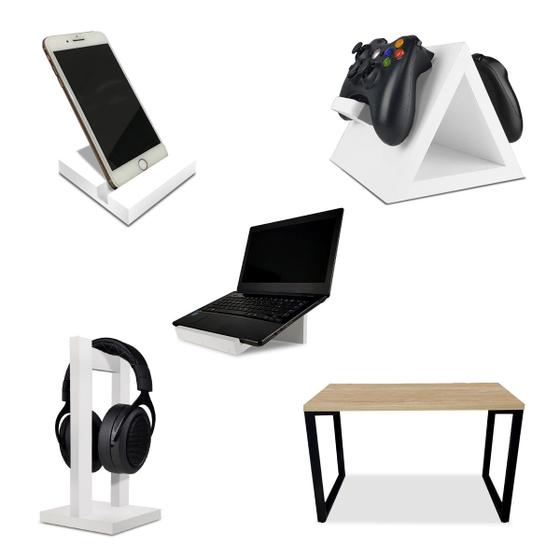 Imagem de Setup Gamer Kit Spark Mesa Preto/Jade + Suporte para Controle Headset Notebook e Celular Branco